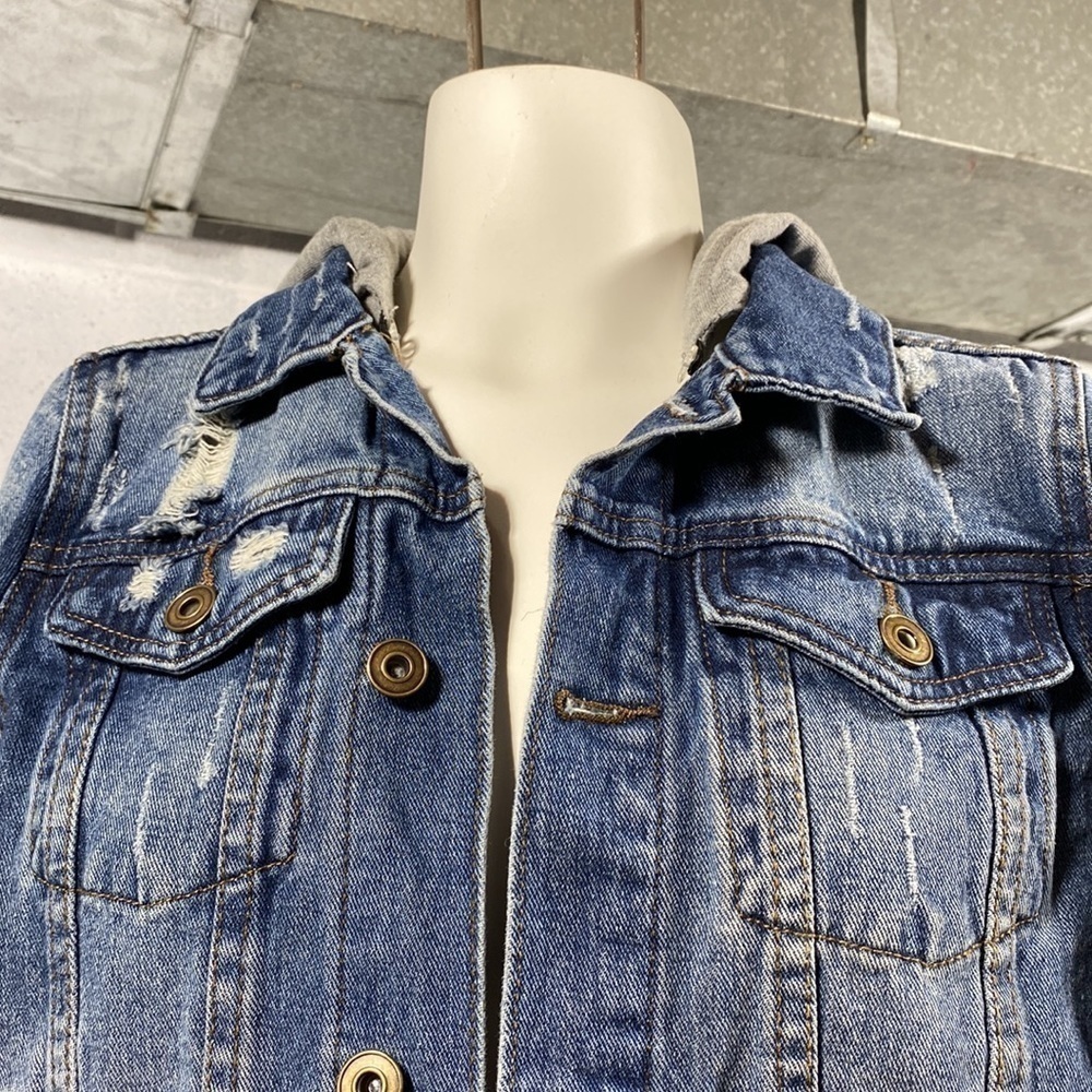 Dex distressed jeans jacket with removable hood​​​​​​​​​​​​​​​​ - Picture 2 of 11